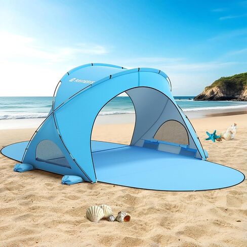 Raynesys Beach Tent Sun Shelter for Sand Camping Fishing, 1-3 Person, Blue | Beach Shade Tent with UPF50+ UV Protection, Portable Sun Shelter, Shade Tents with 2 Zippered Doors in Saudi Arabia