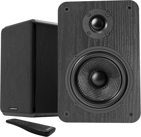 LONPOO 60W Powered Bookshelf Speakers HiFi Stereo Sound for TV/PC/Turntable | 4" Glass Woofer & 1" Silk Tweeter, DSP-Tech, Bluetooth 5.3/Optical/RCA/AUX Inputs in Saudi Arabia