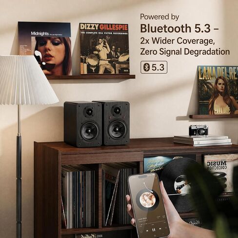 LONPOO 60W Powered Bookshelf Speakers HiFi Stereo Sound for TV/PC/Turntable | 4" Glass Woofer & 1" Silk Tweeter, DSP-Tech, Bluetooth 5.3/Optical/RCA/AUX Inputs in Saudi Arabia