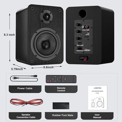 LONPOO 60W Powered Bookshelf Speakers HiFi Stereo Sound for TV/PC/Turntable | 4" Glass Woofer & 1" Silk Tweeter, DSP-Tech, Bluetooth 5.3/Optical/RCA/AUX Inputs in Saudi Arabia