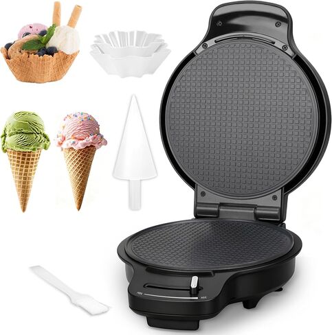 Baker's Friend Waffle Cone Maker Machine with Browning Control, 7.5" Ice Cream Cone Maker, Cone Roller & Bowl Press Included,Thin Waffle Maker Crispy, Nonstick Waffle Bowl Maker,Aqua in Kuwait