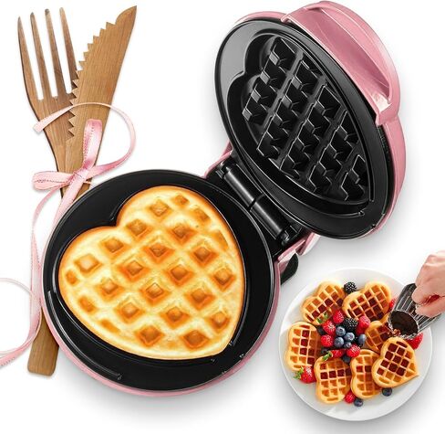Mini Waffle Maker(Heart),Small Waffle Maker Keto,Mini Wafflera Iron for Kids Family and Individuals,7'' Non Stick Cooking Plates with Fast & Even Heating in Saudi Arabia