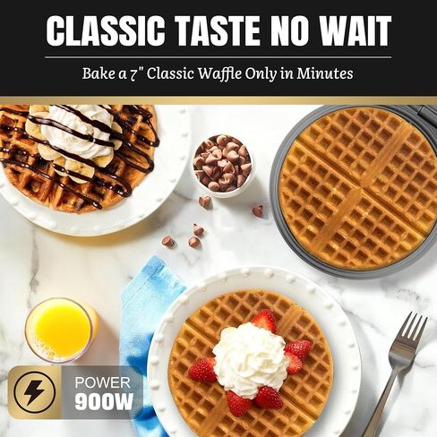 FineMade 7 Inches Round Classic Waffle Maker Machine, Mini Waffle Maker, Non-stick Waffle Irons, Thin Waffle Maker Crispy, Black in Saudi Arabia