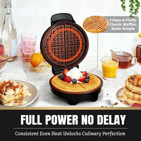 FineMade 7 Inches Round Classic Waffle Maker Machine, Mini Waffle Maker, Non-stick Waffle Irons, Thin Waffle Maker Crispy, Black in Saudi Arabia