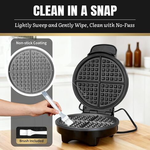 FineMade 7 Inches Round Classic Waffle Maker Machine, Mini Waffle Maker, Non-stick Waffle Irons, Thin Waffle Maker Crispy, Black in Saudi Arabia