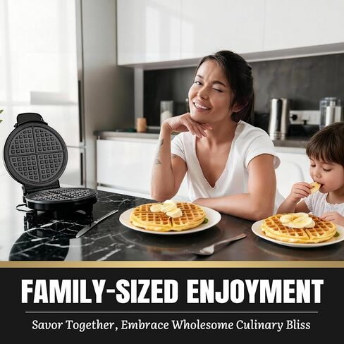 FineMade 7 Inches Round Classic Waffle Maker Machine, Mini Waffle Maker, Non-stick Waffle Irons, Thin Waffle Maker Crispy, Black in Saudi Arabia