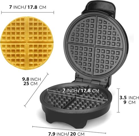 FineMade 7 Inches Round Classic Waffle Maker Machine, Mini Waffle Maker, Non-stick Waffle Irons, Thin Waffle Maker Crispy, Black in Saudi Arabia