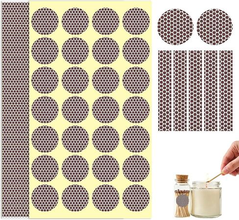 60 Pcs Match Striker Stickers – Honeycomb Surface for Instant Ignition | 28 Round + 40 Rectangle Match Striker Paper with Adhesive, Sticks to glass, plastic and ceramic. Great for camping/DIY crafts in Saudi Arabia