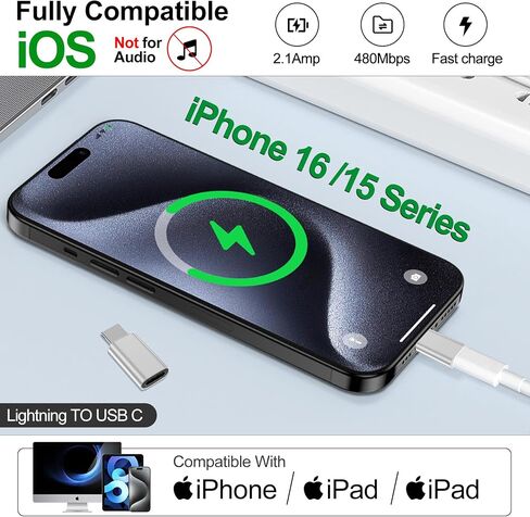 𝟒𝐏𝐚𝐜𝐤 𝐔𝐩𝐠𝐫𝐚𝐝𝐞𝐝 Lightning to USB C Adapter for iPhone 17/16/15 Series,iPad Pro,Charging & Data Sync ONLY,Type C Charger Connector,for iPhone 17/16 Charger,17/16 Accessroies,Not for Audio in Kuwait