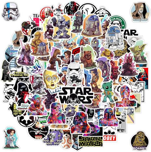 100pcs Star Wars Stickers for Kids Water Bottle, Cool Movie Vinyl Waterproof Decal for Girl Teen Adult Laptop Phone Skateboard Guitar Luggage Notebook Helmet in Saudi Arabia
