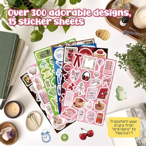 300Pcs Vintage Aesthetic Stickers for Journaling, Waterproof Vinyl Cute Sticker Pack for Adults & Teens, Scrapbooking, Journaling, Kindle, Laptop & Water Bottles in Saudi Arabia