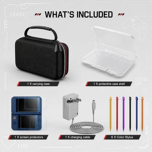5-in-1 Accessories Kit Carrying Case for Nintendo New 3DS XL LL Console，with Clear Hard Shell and Charging Cable & Stylus Pens & Sets of Screen Protectors- Full Protection Bundle for New 3DS XL LL in Saudi Arabia