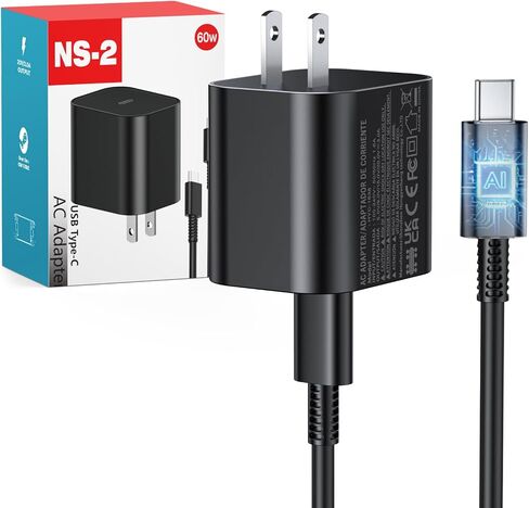 60W Charger for Nintendo Switch 2, PD 3.0 Fast Charging AC Adapter Replacement for Switch 2/Switch/OLED/Steam Deck, Supports 4K TV Dock Mode & Handheld Mode, 5ft Detachable Cable in Saudi Arabia