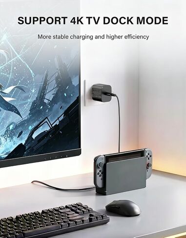 60W Charger for Nintendo Switch 2, PD 3.0 Fast Charging AC Adapter Replacement for Switch 2/Switch/OLED/Steam Deck, Supports 4K TV Dock Mode & Handheld Mode, 5ft Detachable Cable in Saudi Arabia