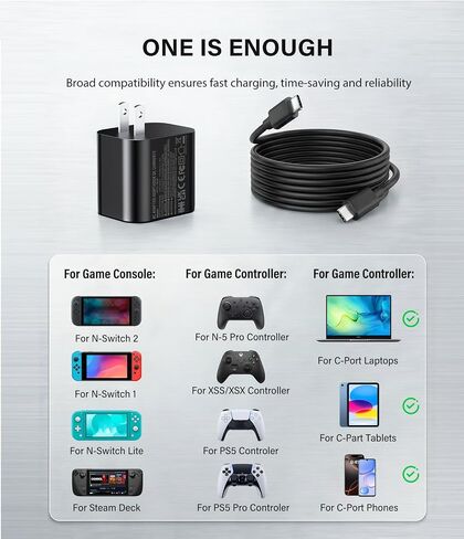 60W Charger for Nintendo Switch 2, PD 3.0 Fast Charging AC Adapter Replacement for Switch 2/Switch/OLED/Steam Deck, Supports 4K TV Dock Mode & Handheld Mode, 5ft Detachable Cable in Saudi Arabia