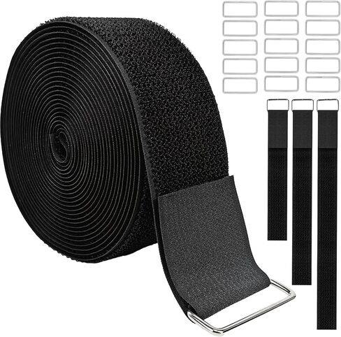Hook and Loop Straps, 2'' x 16.5', Fastening Cinch Straps with 15 Metal Buckles, Cut to Length, Heavy Duty, Reusable Cable Straps, Cord Straps, 16.5 Feet Long Cord Strap for Storage and Organization in Saudi Arabia