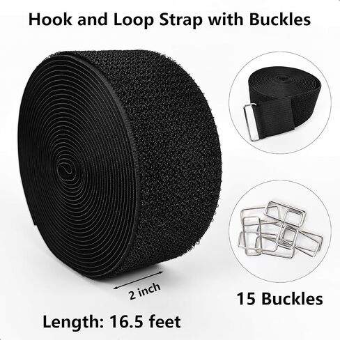Hook and Loop Straps, 2'' x 16.5', Fastening Cinch Straps with 15 Metal Buckles, Cut to Length, Heavy Duty, Reusable Cable Straps, Cord Straps, 16.5 Feet Long Cord Strap for Storage and Organization in Saudi Arabia