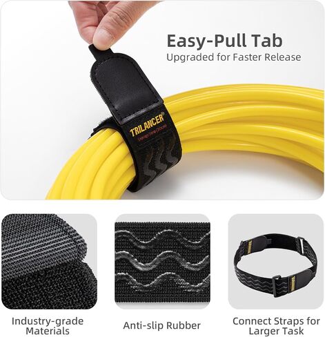 Trilancer Elastic Cinch Straps with Anti-Slip Strips, 12'' x 1.5'' (8 Pack) | Easy-Pull Tab Heavy Duty Multipurpose Hook and Loop Straps for Extension Cords, Cables, Ropes, Hoses, Bikes, Pant Garters in Saudi Arabia