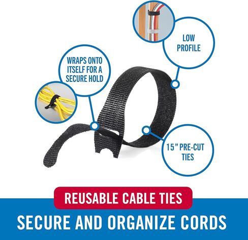 VELCRO Brand Cable Ties, 15in, Black and Gray, 30 Pack | Extra Long Reusable Cable Ties For Large Cable Bundles; Zip Tie Alternative For Workstations, TV Areas And Home Offices in Saudi Arabia