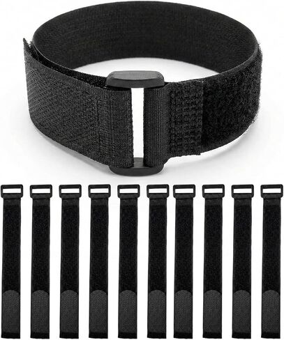 Ysenchan Hook and Loop Straps with Buckle, Reusable Adjustable Cable Management Straps, Heavy Duty Cinch Straps for Cords, Hoses, Bike Gear & Home Organization, 1" x 10", Black, 10 Pack in Saudi Arabia