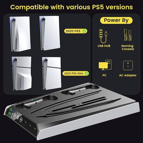 Fenolical PS5/PS5 Slim/Pro Stand with Adjustable Cooling Fan, PS5 Cooling Stand for PS5/PS5 Slim/Pro, PS5 Cooling Station with Dual Controller Chargers and RGB Light in Saudi Arabia