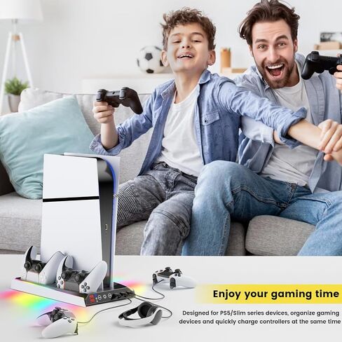 Fenolical PS5/PS5 Slim/Pro Stand with Adjustable Cooling Fan, PS5 Cooling Stand for PS5/PS5 Slim/Pro, PS5 Cooling Station with Dual Controller Chargers and RGB Light in Saudi Arabia