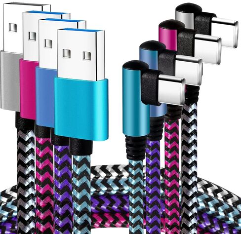 Teeind USB C Angle Cord: [90 Degree/6ft/4Pack] Nylon USB C Cable Compatible with Samsung Galaxy S10/S10e/9/Note 10, Charger Cable-[Blue/Black/Magenta/Purple] in Saudi Arabia