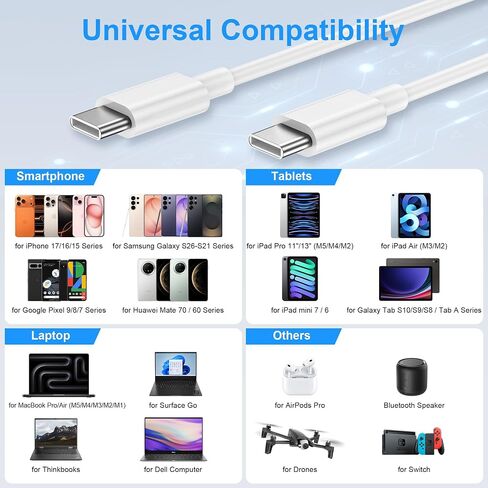 USB C to USB C Charging Cable for Apple iPhone 17/16/15 Charger Fast 6ft Long USBC to USB-C Power Cord for iPhone 17/16 Pro/Pro Max/Air, MacBook Air 13 inch/IPad Pro/Air/10th/4/5 Type C 2Pack 6 ft 60W in Saudi Arabia