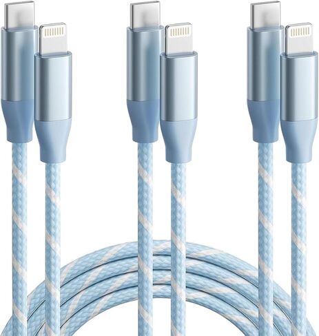 USB C to Lightning Cable 3 Pack 6FT Apple MFi Certified Fast Charging | MFi Certified Lightning to USB C Cable 3 Pack 6FT, Nylon Braided Fast Charging Cord for iPhone 14 13 12 Pro Max iPad AirPods in Saudi Arabia