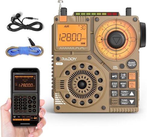 Raddy RF320 App Control Shortwave Radio, All-Band Receiver, Black | AIR/FM/AM/VHF/SW/WB coverage, 9.85 ft wire antenna included, rechargeable battery in Saudi Arabia