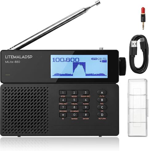 رادي MLite-880 SDR جهاز استقبال راديو على الموجات القصيرة مع نطاق الطيران | بطارية بقدرة 5000 مللي أمبير في الساعة، وأوضاع SSB/LSB/USB/CW، وتقليل ضوضاء DSP، وعرض طيف الشلال in Kuwait