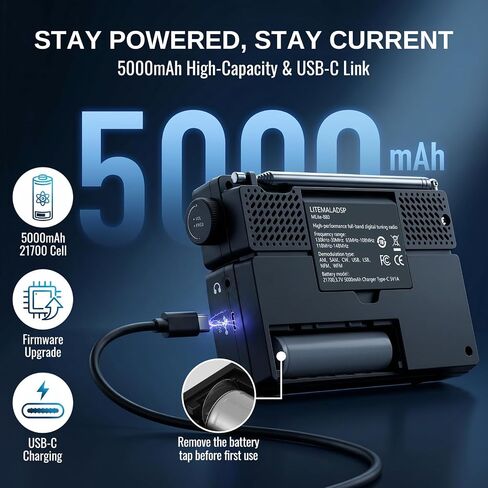 رادي MLite-880 SDR جهاز استقبال راديو على الموجات القصيرة مع نطاق الطيران | بطارية بقدرة 5000 مللي أمبير في الساعة، وأوضاع SSB/LSB/USB/CW، وتقليل ضوضاء DSP، وعرض طيف الشلال in Kuwait