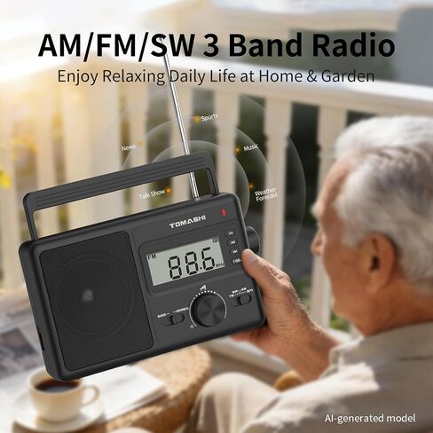 TOMASHI Portable AM FM SW Radio, AC/DC Powered Multi Band with Auto Scan | LCD clock display and USB/SD MP3 player. Headphone jack for home, camping, travel and emergency use. in Kuwait