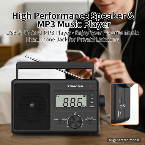 TOMASHI Portable AM FM SW Radio, AC/DC Powered Multi Band with Auto Scan | LCD clock display and USB/SD MP3 player. Headphone jack for home, camping, travel and emergency use. in Kuwait