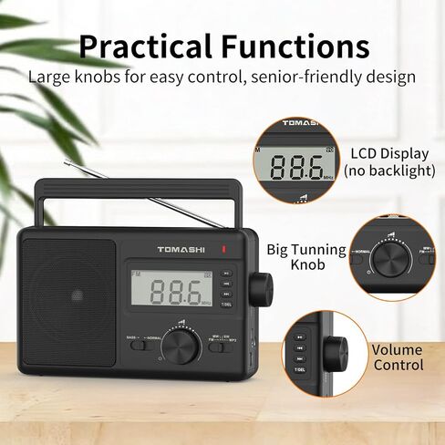 TOMASHI Portable AM FM SW Radio, AC/DC Powered Multi Band with Auto Scan | LCD clock display and USB/SD MP3 player. Headphone jack for home, camping, travel and emergency use. in Kuwait