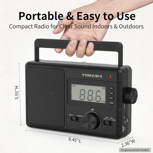 TOMASHI Portable AM FM SW Radio, AC/DC Powered Multi Band with Auto Scan | LCD clock display and USB/SD MP3 player. Headphone jack for home, camping, travel and emergency use. in Kuwait