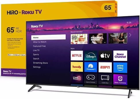 Roku Hiro 65" 4K HDR Smart TV Flat Screen LED Television TV and Dolby Audio Streaming, 60 Hz, HDR10, Apple Airplay Compatible H65C4C4 (Renewed) in Saudi Arabia