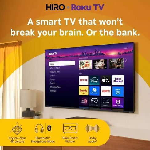 Roku Hiro 65" 4K HDR Smart TV Flat Screen LED Television TV and Dolby Audio Streaming, 60 Hz, HDR10, Apple Airplay Compatible H65C4C4 (Renewed) in Saudi Arabia