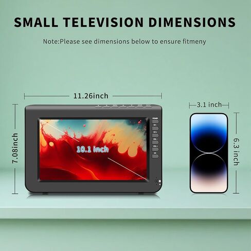 Jexiop 10.1inch Portable TV,720P Screen Small Television with Antenna and Digital ATSC Tuner,HDMI USB Port,12 Volt Charger Cable/AC Power for Caravan and Kitchen in Saudi Arabia