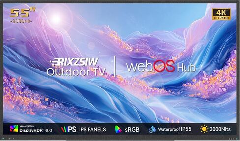 55 Inch Outdoor TV, 2000 Nits Ultra Bright 4K UHD Weatherproof Television | IP55 Waterproof Smart TV with WebOS 25, Voice Assistant Remote, Outside TV for Backyard, Poolside, Sports, Deck & Patio in Saudi Arabia