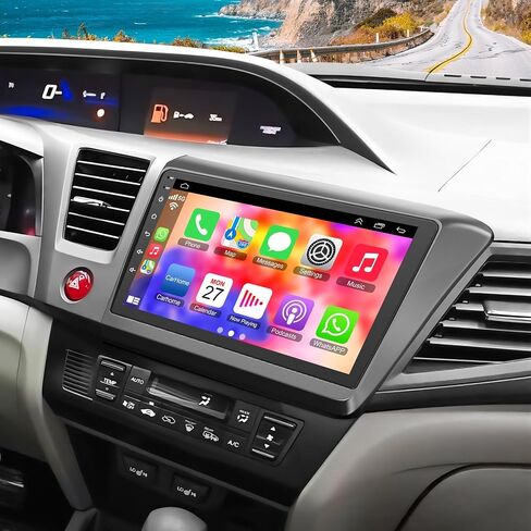 4G+64G Car Radio for Honda Civic 2012-2015 with Wireless Carpaly & Android Auto,9 Inch IPS Touch Screen Car Stereo with GPS Navigation/Bluetooth 5.2/FM/Backup Camera/WiFi/SWC/HiFi in Saudi Arabia