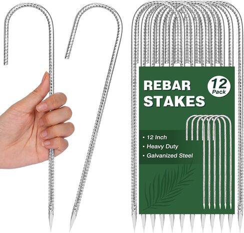 CEWOR 6 Pack Rebar Stakes, 12 Inch J Hook Metal Tent Stakes | Heavy Duty Yard Stakes Galvanized Steel Ground Anchors for Tent, Inflatables, Chain Link Fence, Outdoor Decorations in Saudi Arabia