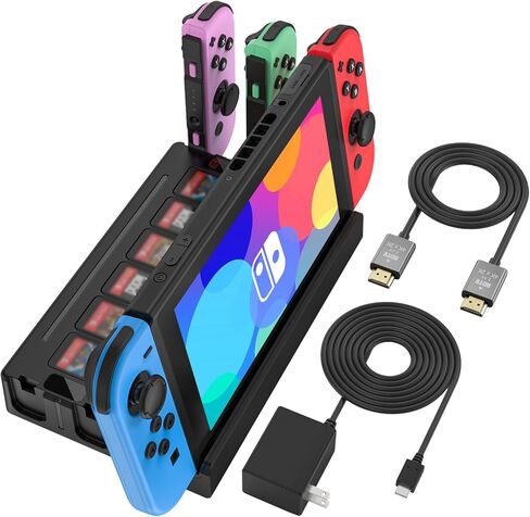 TV Docking Station with Joycon Charging for Switch,Storable 6 Game Cards/6 TF Cards,Switch Docking Station Support 4K HD Adapter Output with Cable and 15V/2.6A USB-C Charger in Saudi Arabia