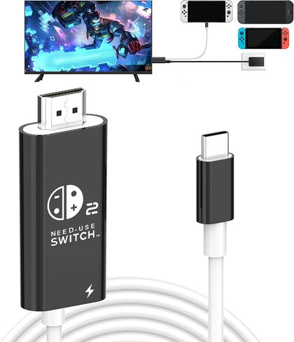 USB C to HDMI Adapter Cable Compatible with Nintendo Switch, Type-C to HDMI Conversion Cable Replaces The Switch Docking Station for TV Projection Screen, Nintendo Switch OLED Dock | Suitable for Switch 2, 4K@60HZ, PD 100W, Easy to Store, Type-C to HDMI C in Kuwait