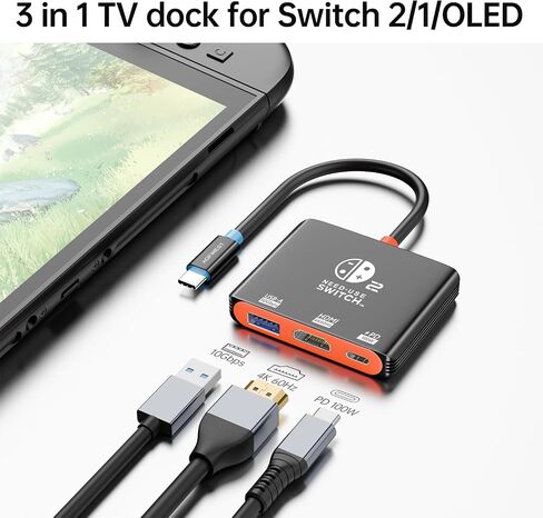 Portable Handheld Gaming Dock USB C Dock with 4K@60Hz HDMI Adapter | 100W PD Charging and USB 3.0 Hub for Switch 2, ROG Ally X, Steam Deck, Legion Go and More USB-C Devices in Saudi Arabia