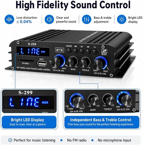 Romicta 4.1 Channel Home Audio Amplifier Receiver, Bluetooth 5.0 Mini Amp with Subwoofer Output, RMS 4x50W MAX 800W for Home Theater/Car- USB/SD/AUX Input, for Passive Speakers and Active subwoofer in Saudi Arabia