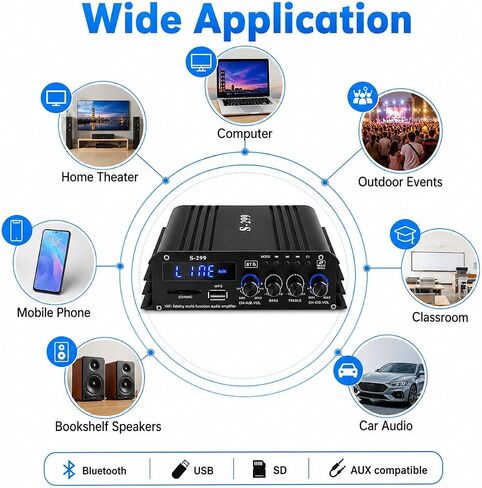 Romicta 4.1 Channel Home Audio Amplifier Receiver, Bluetooth 5.0 Mini Amp with Subwoofer Output, RMS 4x50W MAX 800W for Home Theater/Car- USB/SD/AUX Input, for Passive Speakers and Active subwoofer in Saudi Arabia