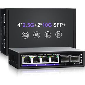6 Port 2.5G Unmanaged Ethernet Switch, 4 x 2.5G Base-T Ports, 2 x 10G SFP+, Compatible with 100/1000/2500Mbps, Metal Fanless, Desktop/Wall Mount NICGIGA 2.5Gbe Network Switch for Wireless AP, NAS, PC in Saudi Arabia