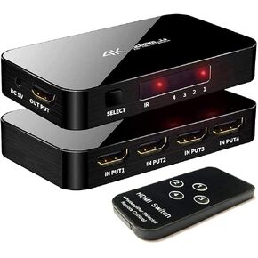 HDMI Switch 4X1, 4K Ultra HD HDMI Switcher 4 in 1 Out Support HDMI 2.0 HDCP 2.2,4K@60Hz, 3D,1080P, 4Kx2k@60Hz (IR Remote Control) in Saudi Arabia