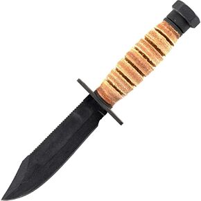 Ontario Knife Company 499 Air Force Survival Knife 5 "شفرة منشار مع حافة علوية زائفة وأخاديد دم، مقبض من الجلد الطبيعي وغمد - 6150 (قد يختلف اللون)، أسود in Kuwait